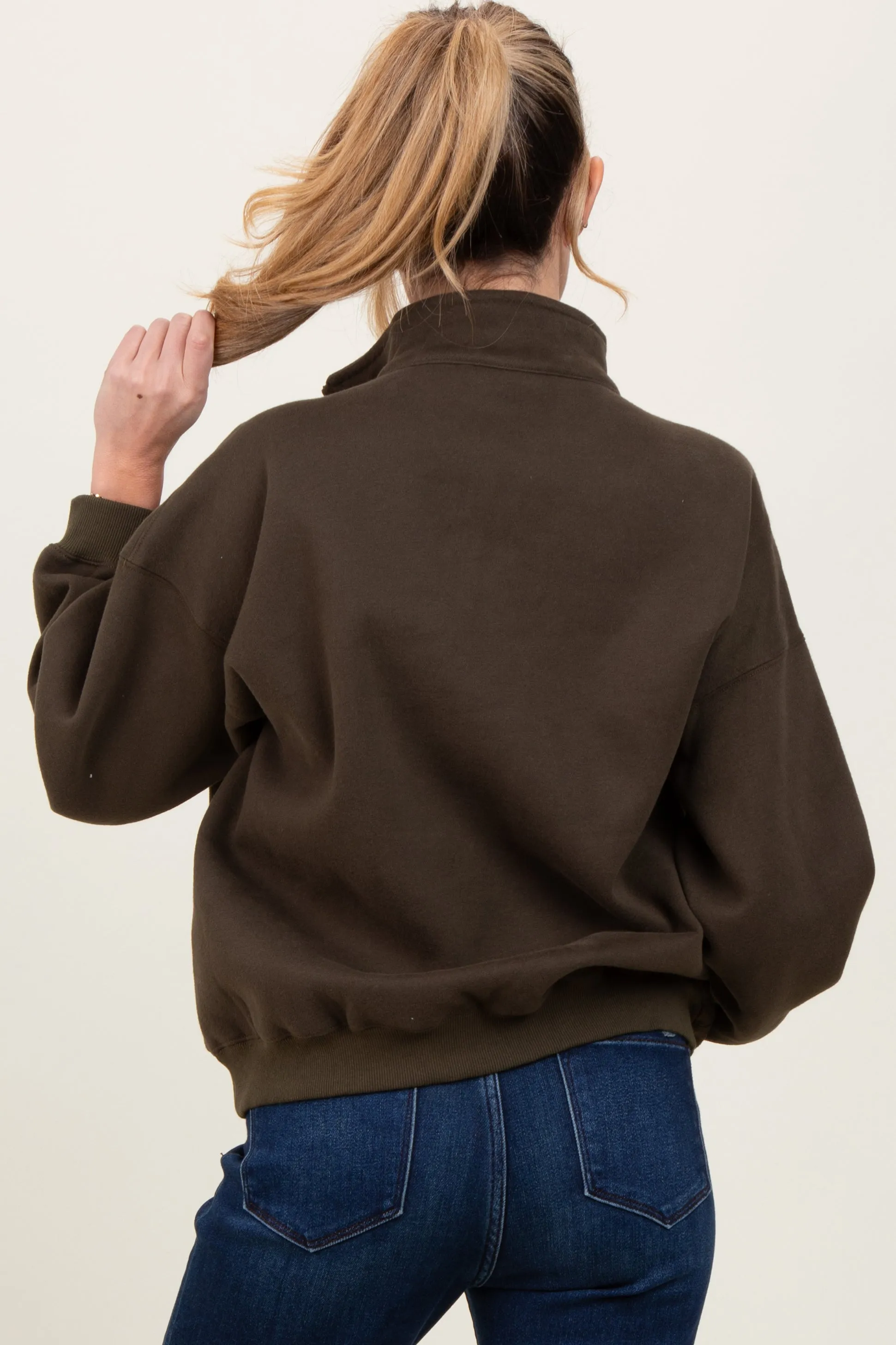 Olive Fleece Oversized Half Zip Maternity Pullover sold by Pinkblush product image thumbnail 3