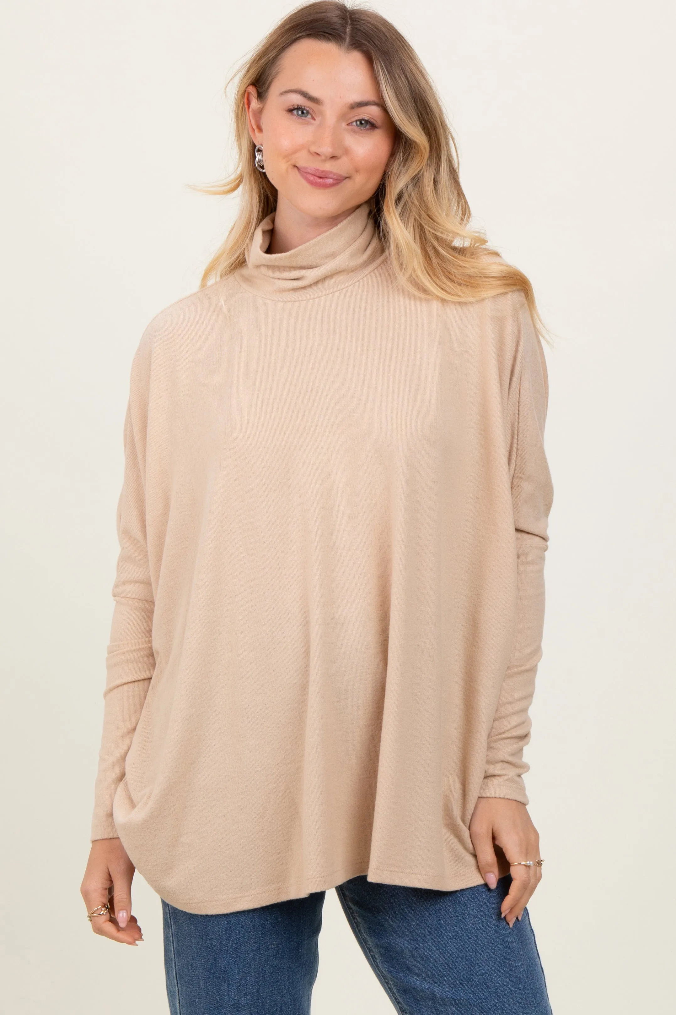 Cream Brushed Knit Turtleneck Dolman Sleeve Top sold by Pinkblush