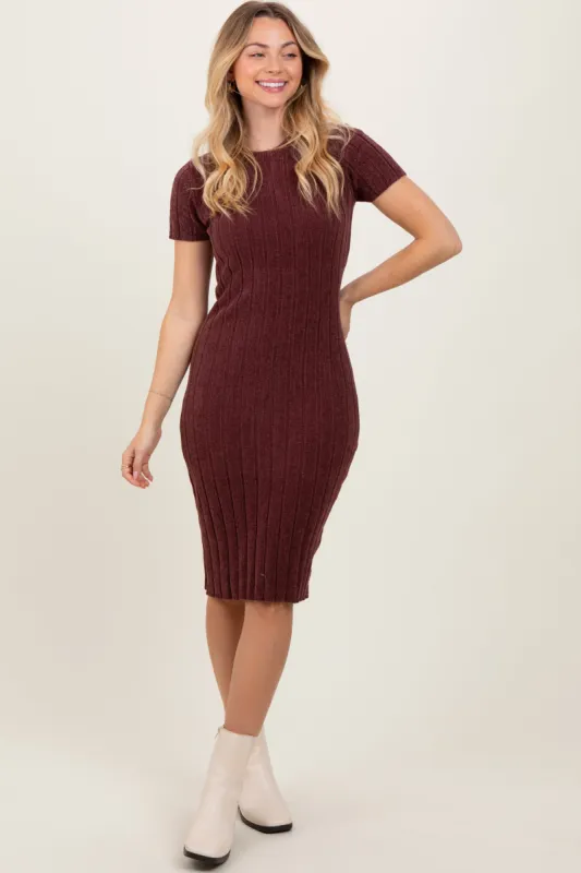 Brown Chenille Knit Short Sleeve Sweater Dress sold by Pinkblush