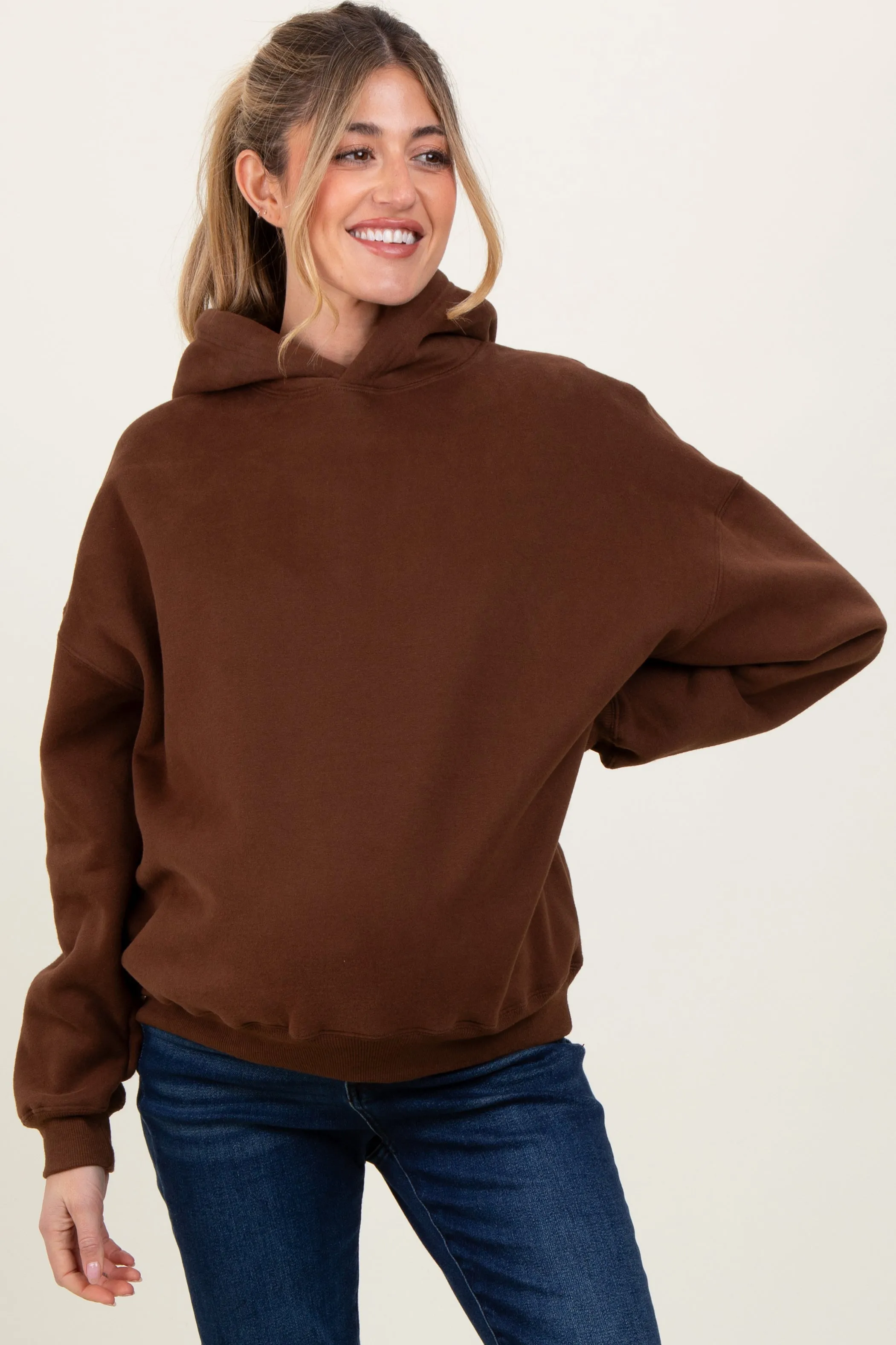 Brown Fleece Oversized Pullover Maternity Hoodie sold by Pinkblush