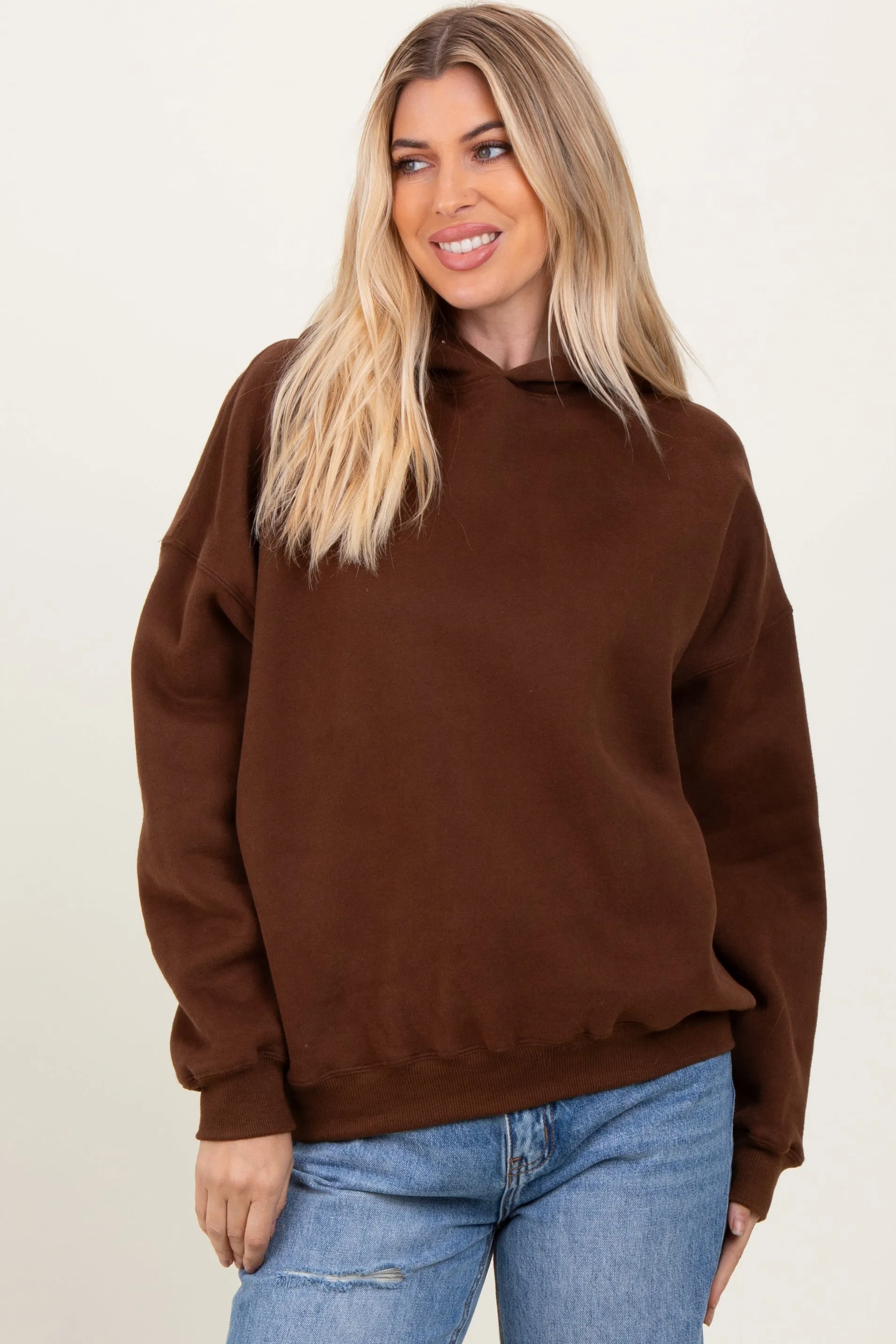 Brown Fleece Oversized Pullover Maternity Hoodie sold by Pinkblush product image thumbnail 5