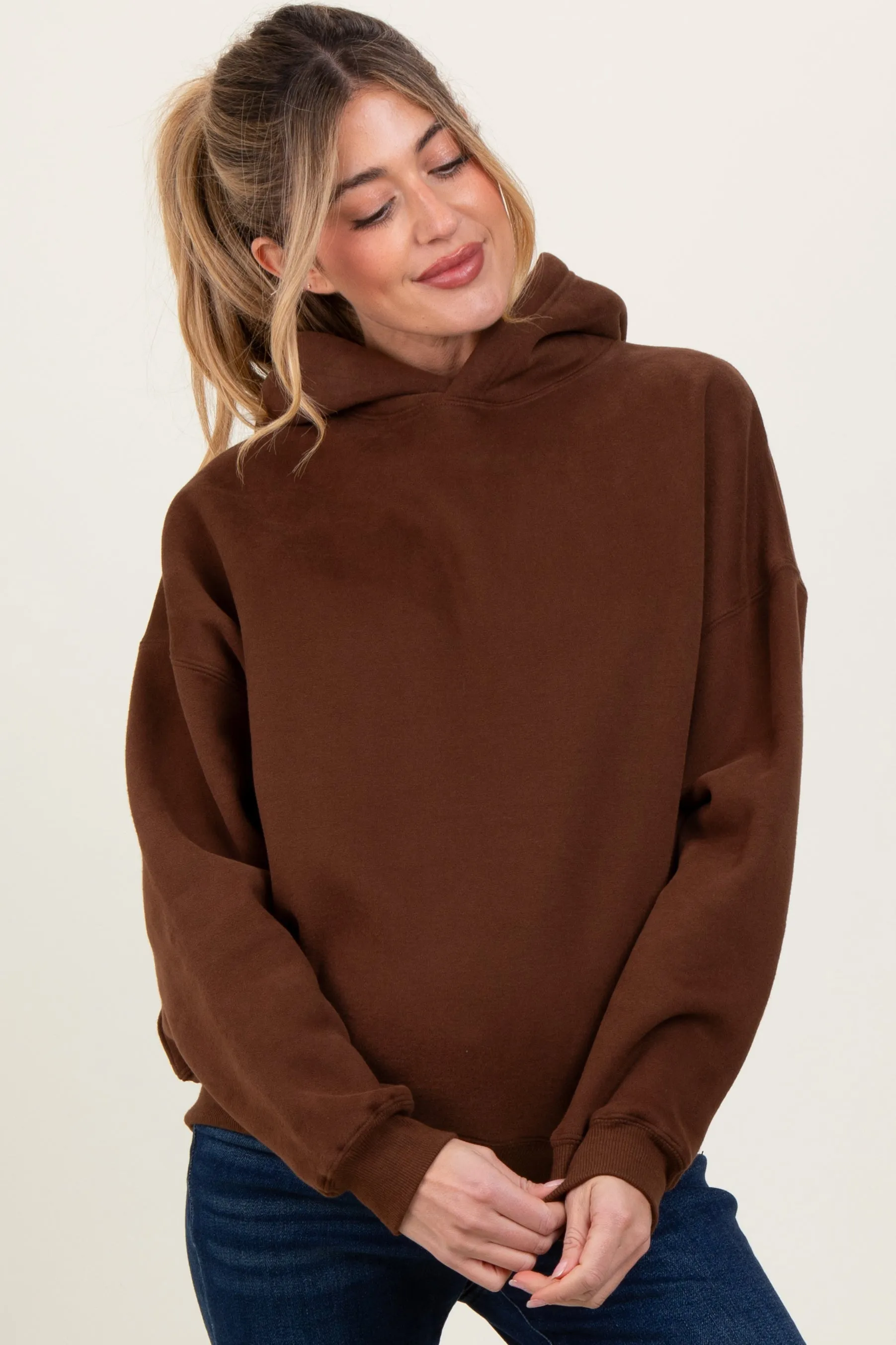 Brown Fleece Oversized Pullover Maternity Hoodie sold by Pinkblush product image thumbnail 2