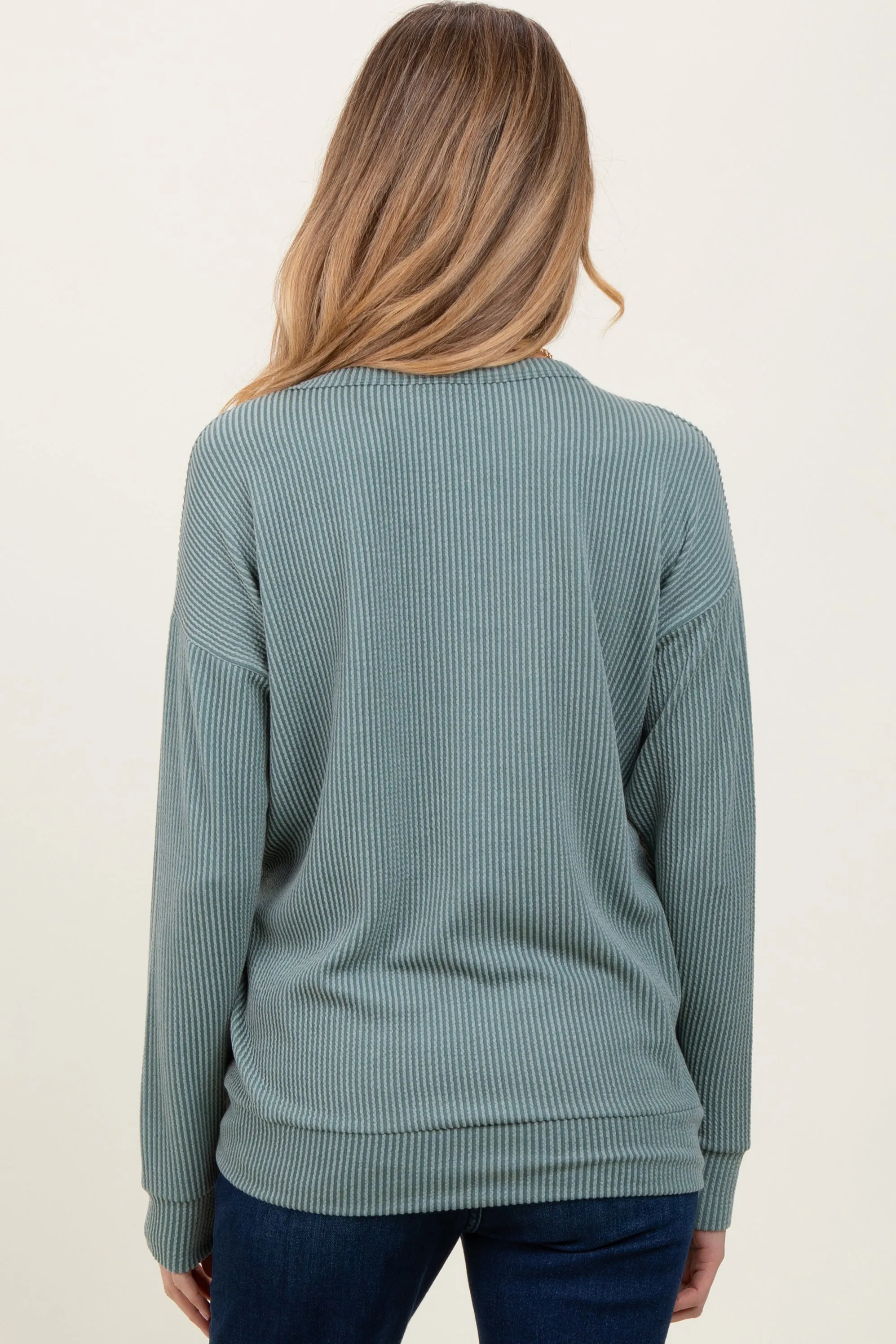 Light Olive Ribbed Long Sleeve Maternity Pullover Top sold by Pinkblush product image thumbnail 4