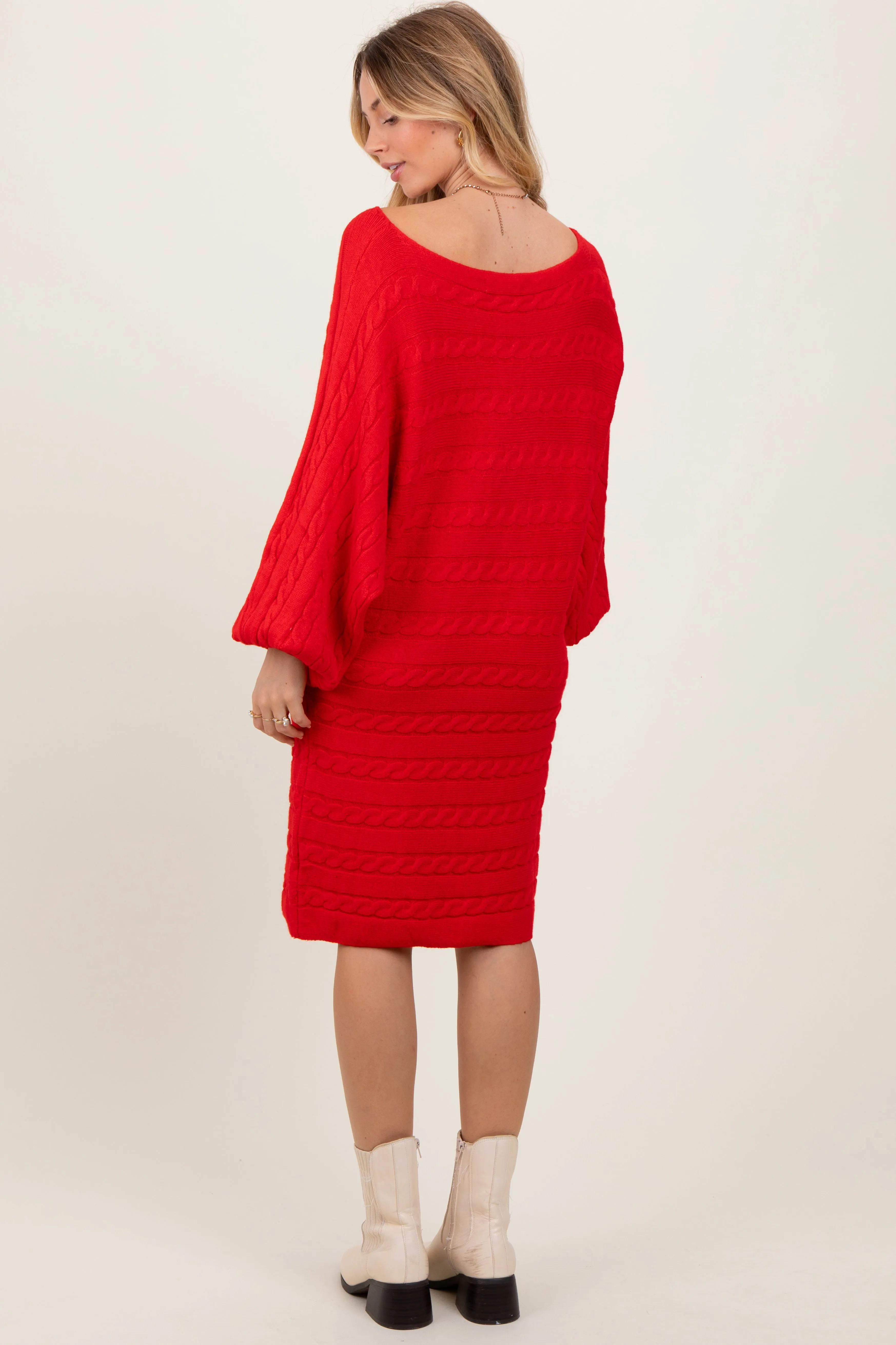Red Cable Knit Dolman Sleeve Sweater Mini Dress sold by Pinkblush product image thumbnail 4