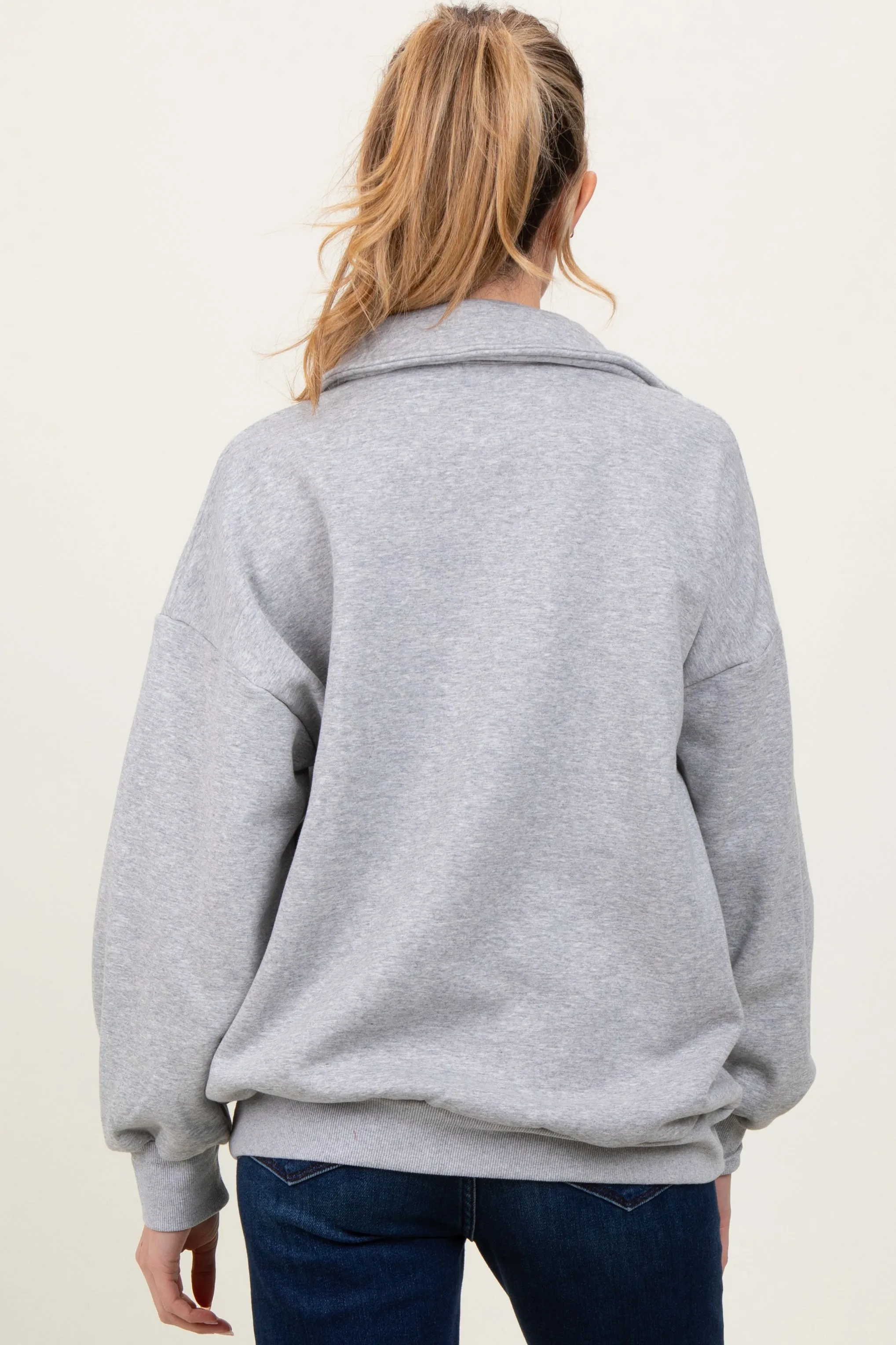 Heather Grey Oversized Long Sleeve Polo Maternity Pullover sold by Pinkblush product image thumbnail 4