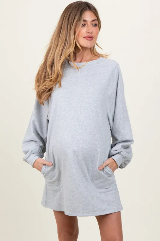 Heather Grey Ultra Soft Maternity Sweatshirt Dress sold by Pinkblush