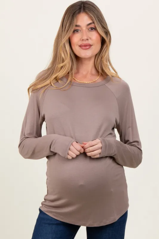 Light Taupe Basic Boatneck Maternity Long Sleeve Top sold by Pinkblush