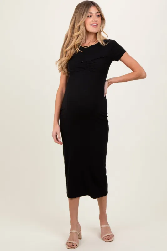 Black Ruched Bust Short Sleeve Maternity Maxi Dress sold by Pinkblush