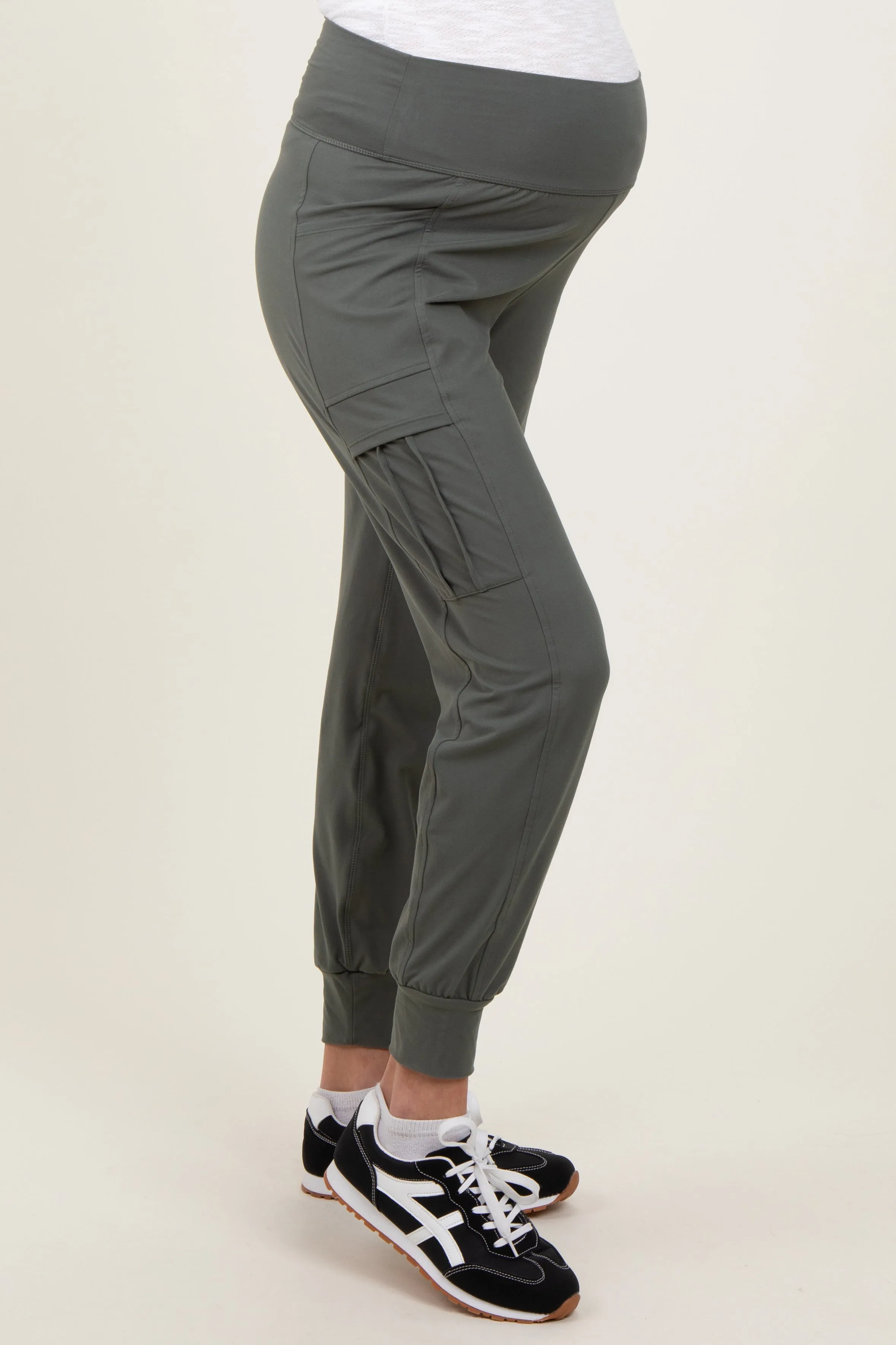 Olive Cargo Pocket Maternity Jogger Pants sold by Pinkblush product image thumbnail 3