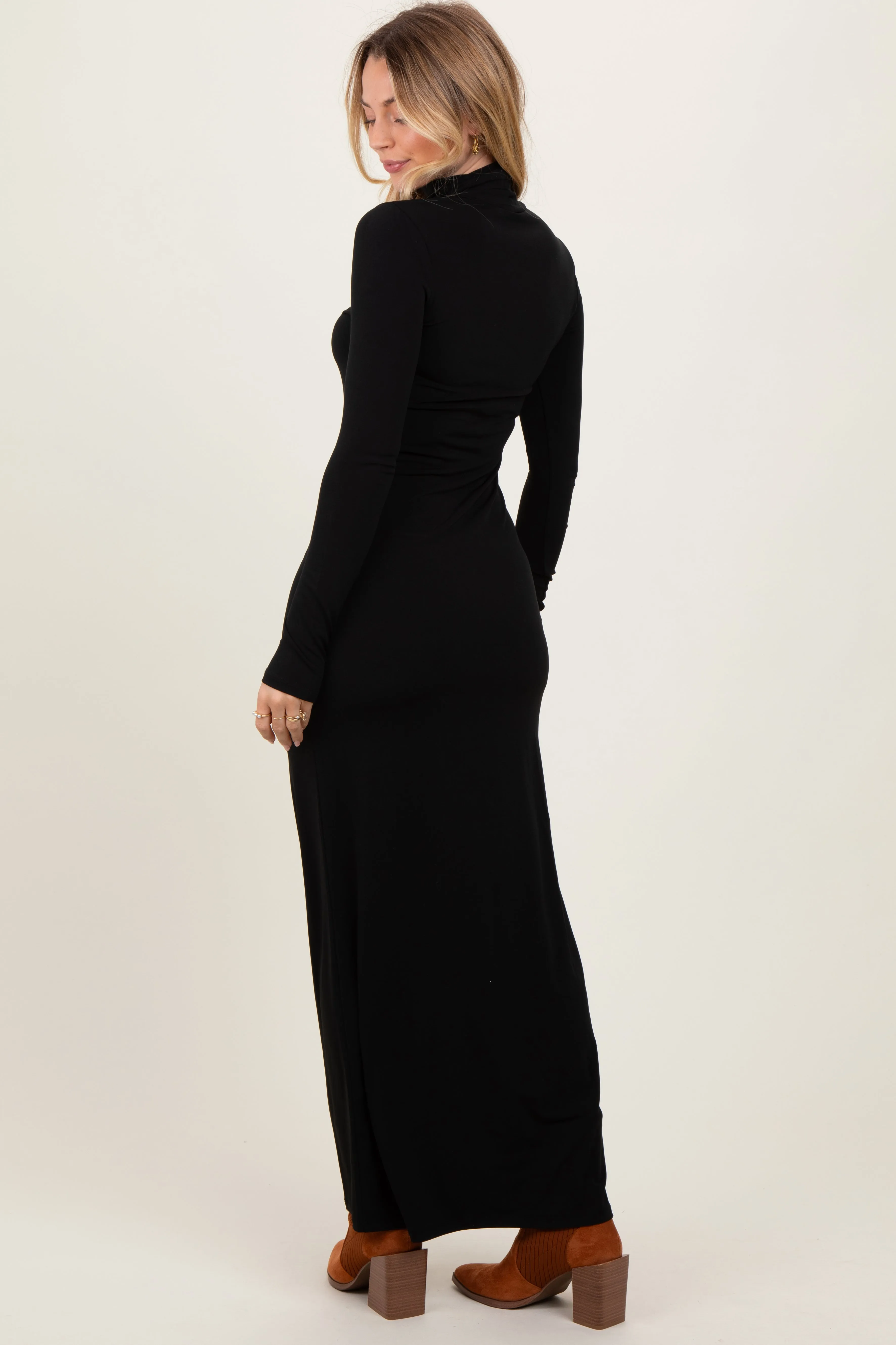 Black Turtleneck Long Sleeve Fitted Maxi Dress sold by Pinkblush product image thumbnail 3