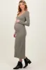 Olive Scoop Neck Long Sleeve Maternity Midi Dress sold by Pinkblush