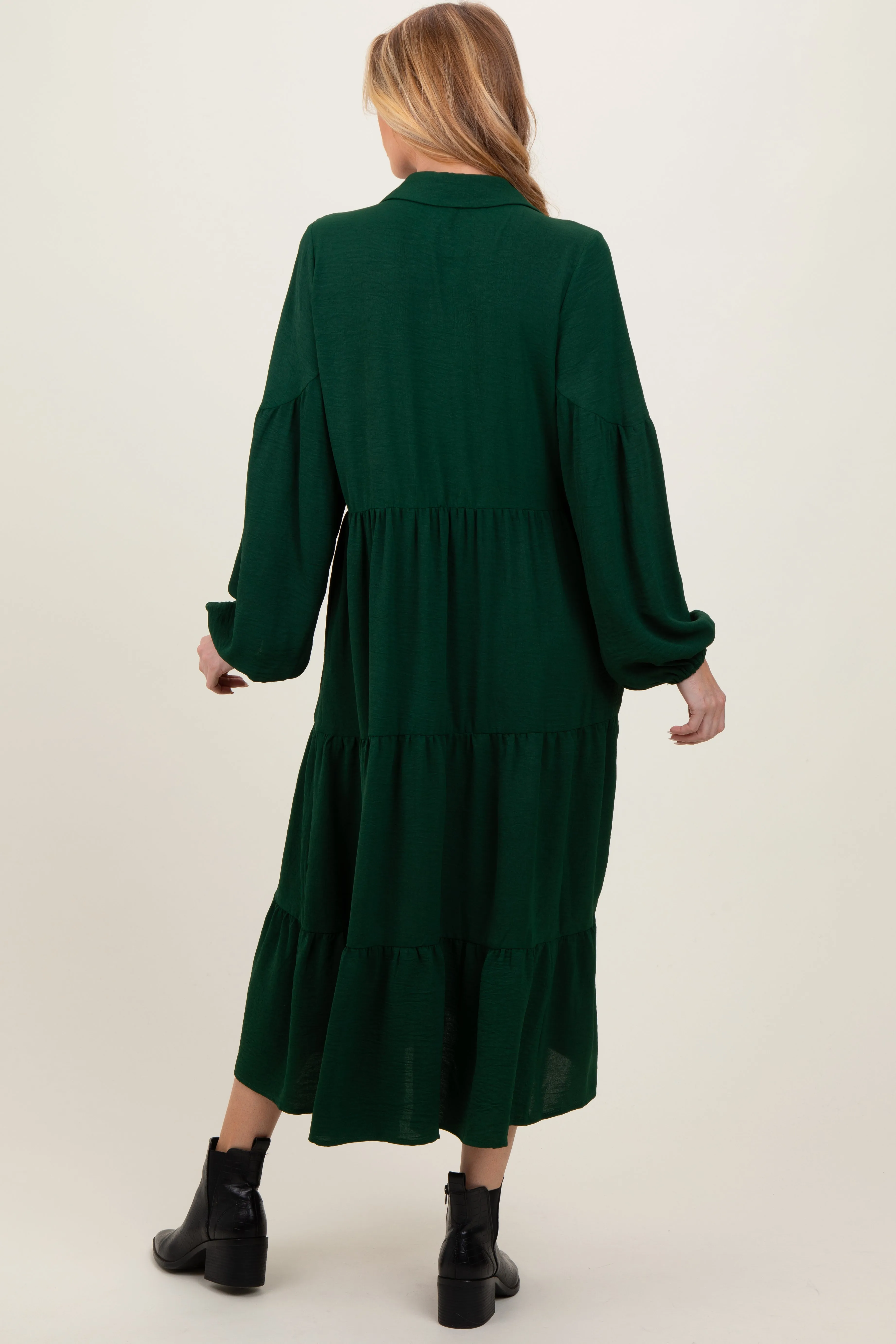 Forest Green Tiered Button Down Long Sleeve Maternity Maxi Dress sold by Pinkblush product image thumbnail 2