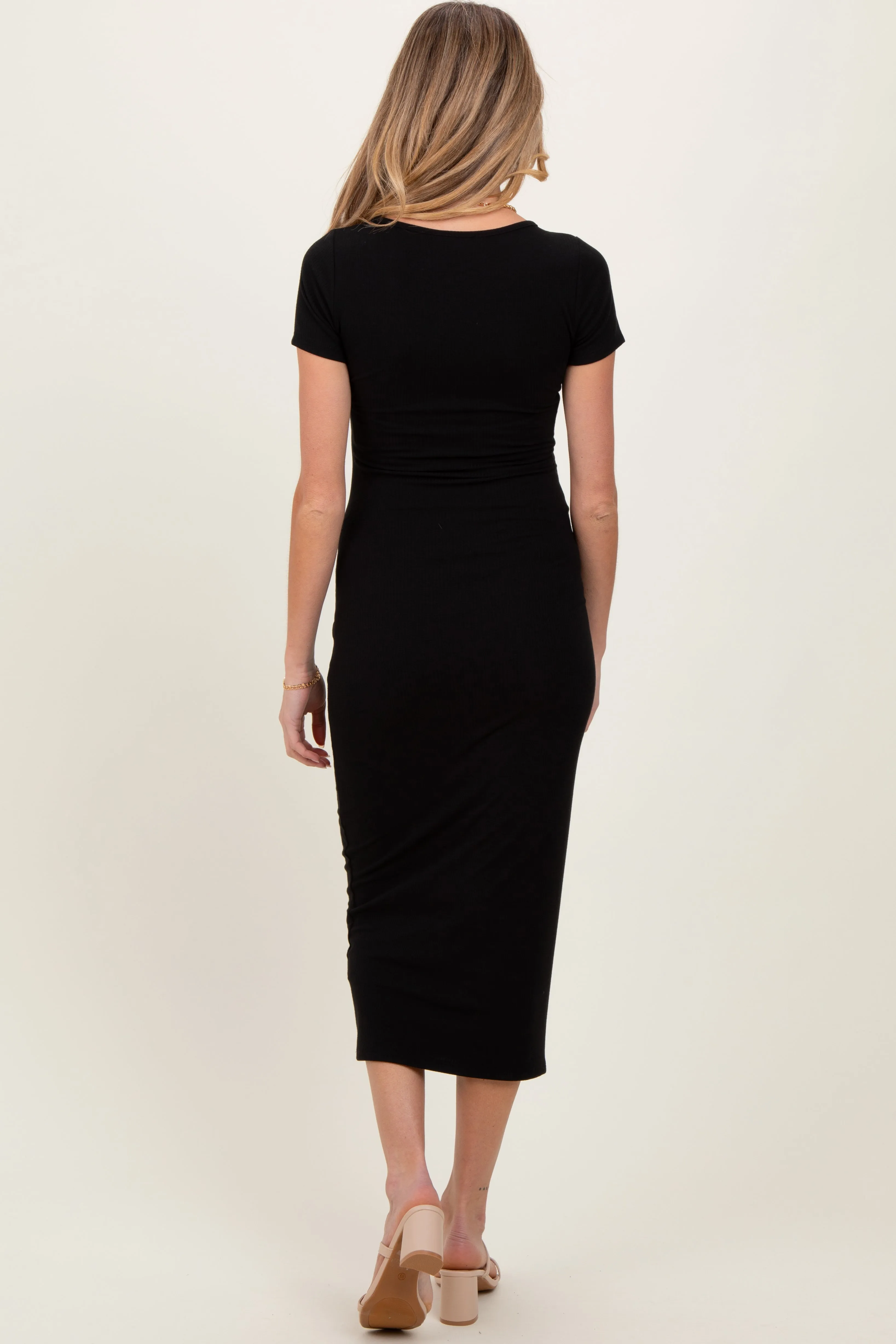 Black Ruched Bust Short Sleeve Maternity Maxi Dress sold by Pinkblush product image thumbnail 3