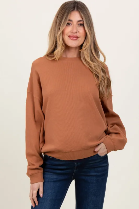 Camel Waffle Knit Maternity Pullover sold by Pinkblush