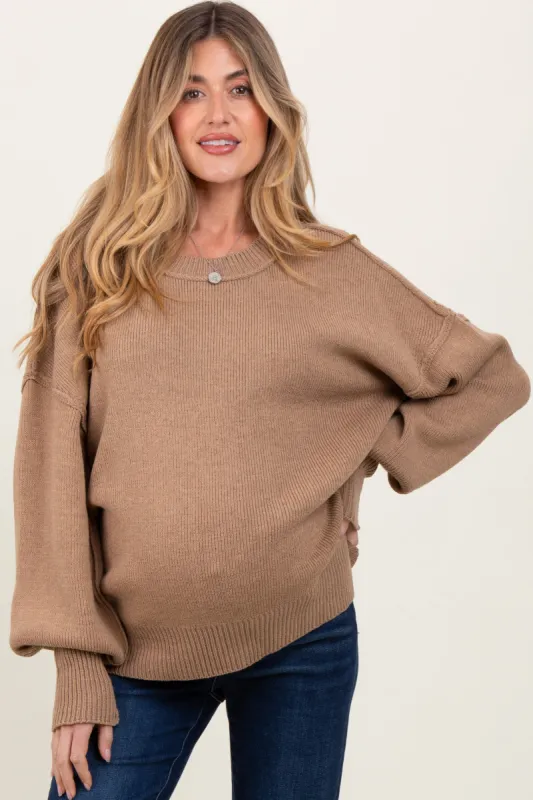 Light Mocha Oversized Basic Drop Shoulder Maternity Sweater sold by Pinkblush