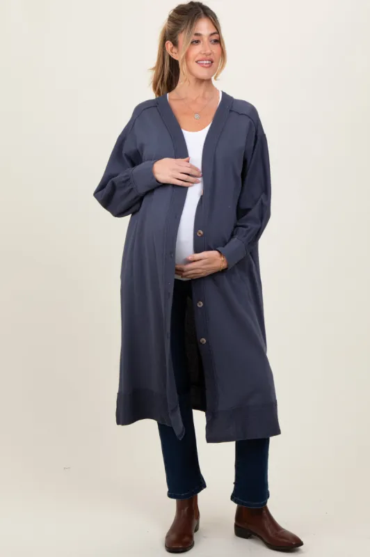 Navy Button Down Long Maternity Cardigan sold by Pinkblush