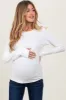 Ivory Brushed Knit Thumb-Hole Maternity Long Sleeve sold by Pinkblush