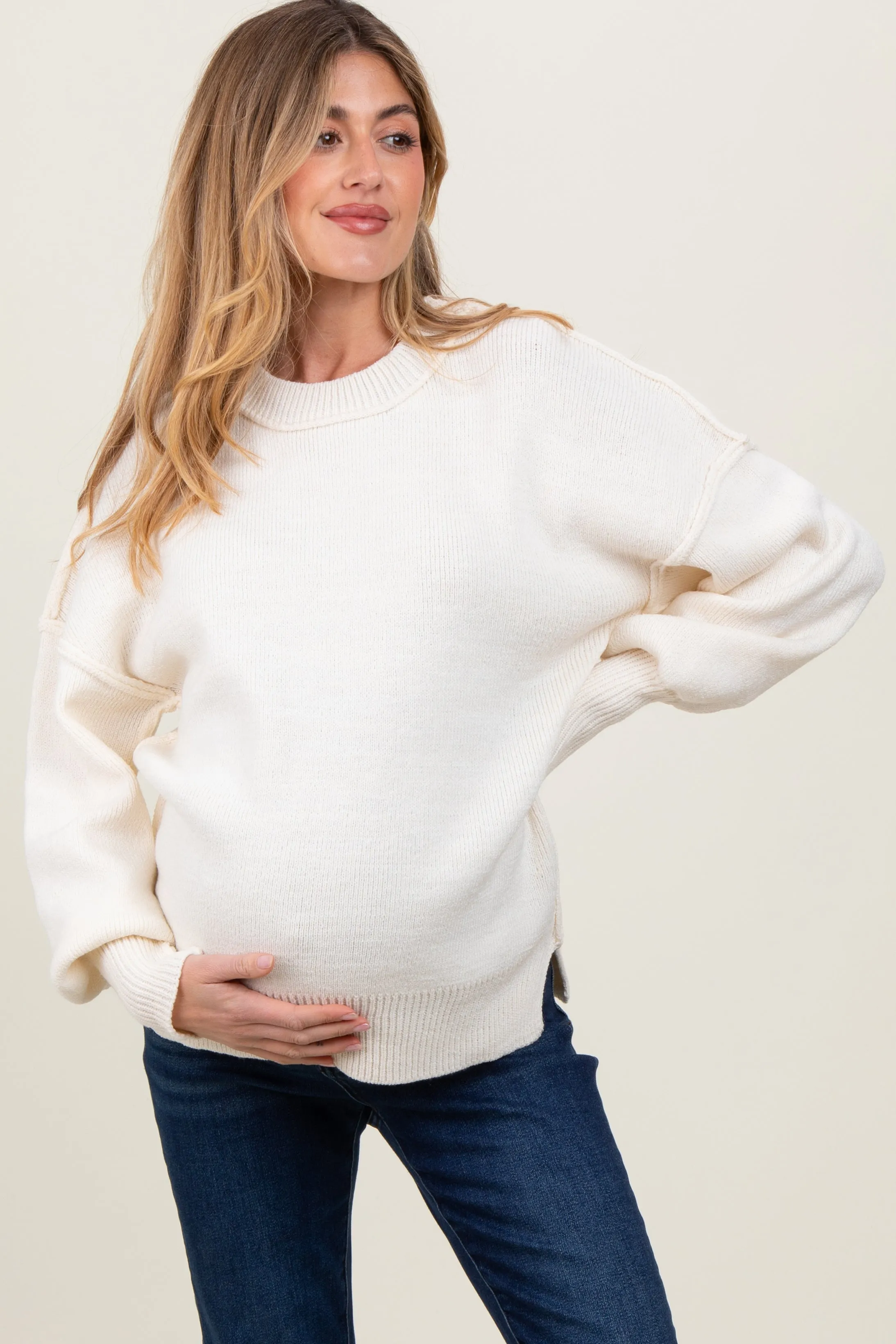 Ivory Oversized Basic Drop Shoulder Maternity Sweater sold by Pinkblush product image thumbnail 2