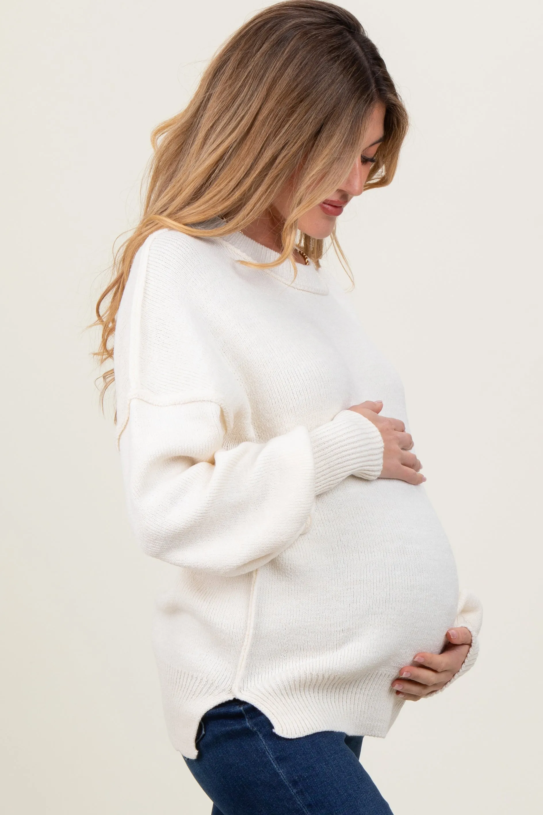 Ivory Oversized Basic Drop Shoulder Maternity Sweater sold by Pinkblush product image thumbnail 3