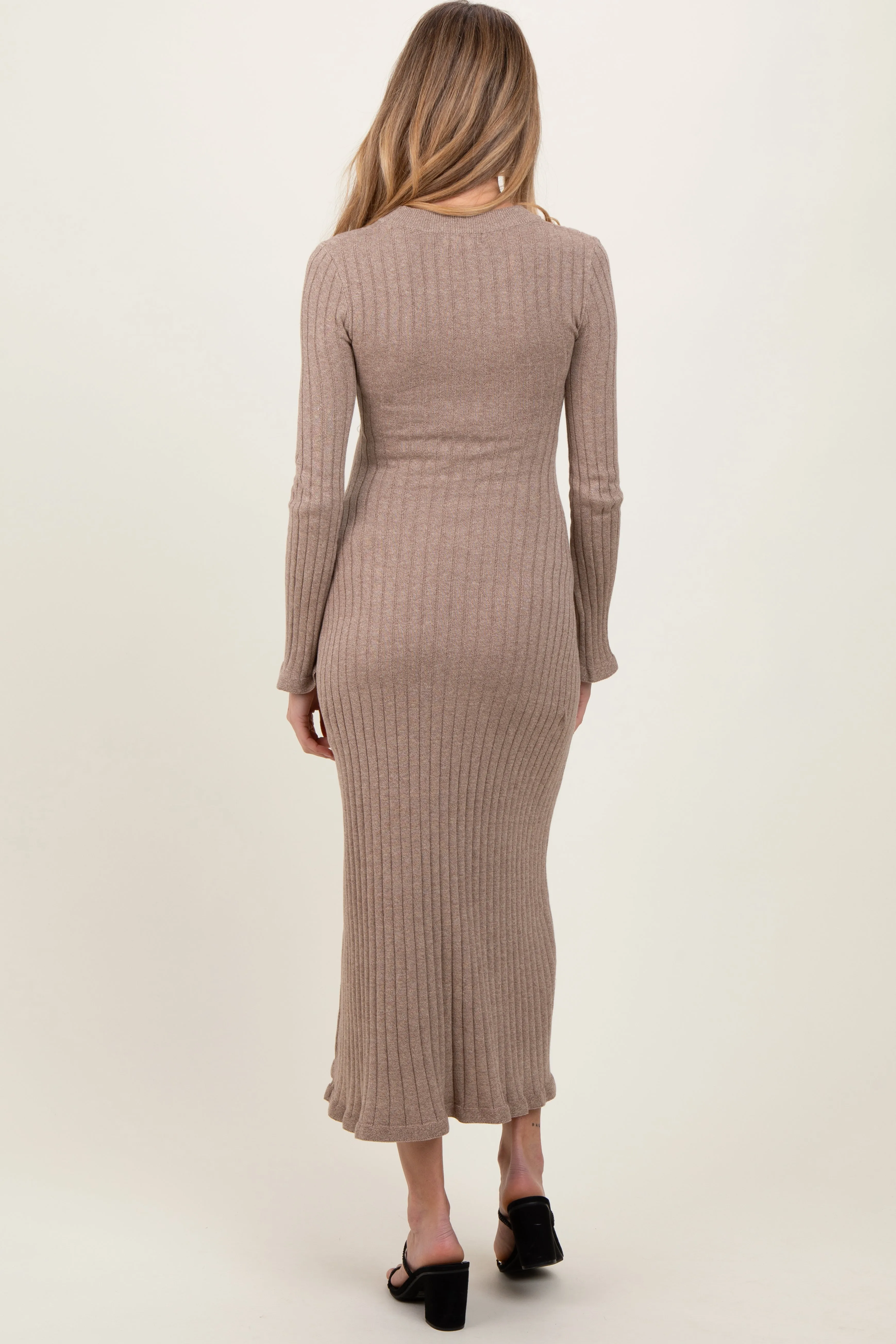 Light Mocha Ribbed Knit Maternity Midi Sweater Dress sold by Pinkblush product image thumbnail 4