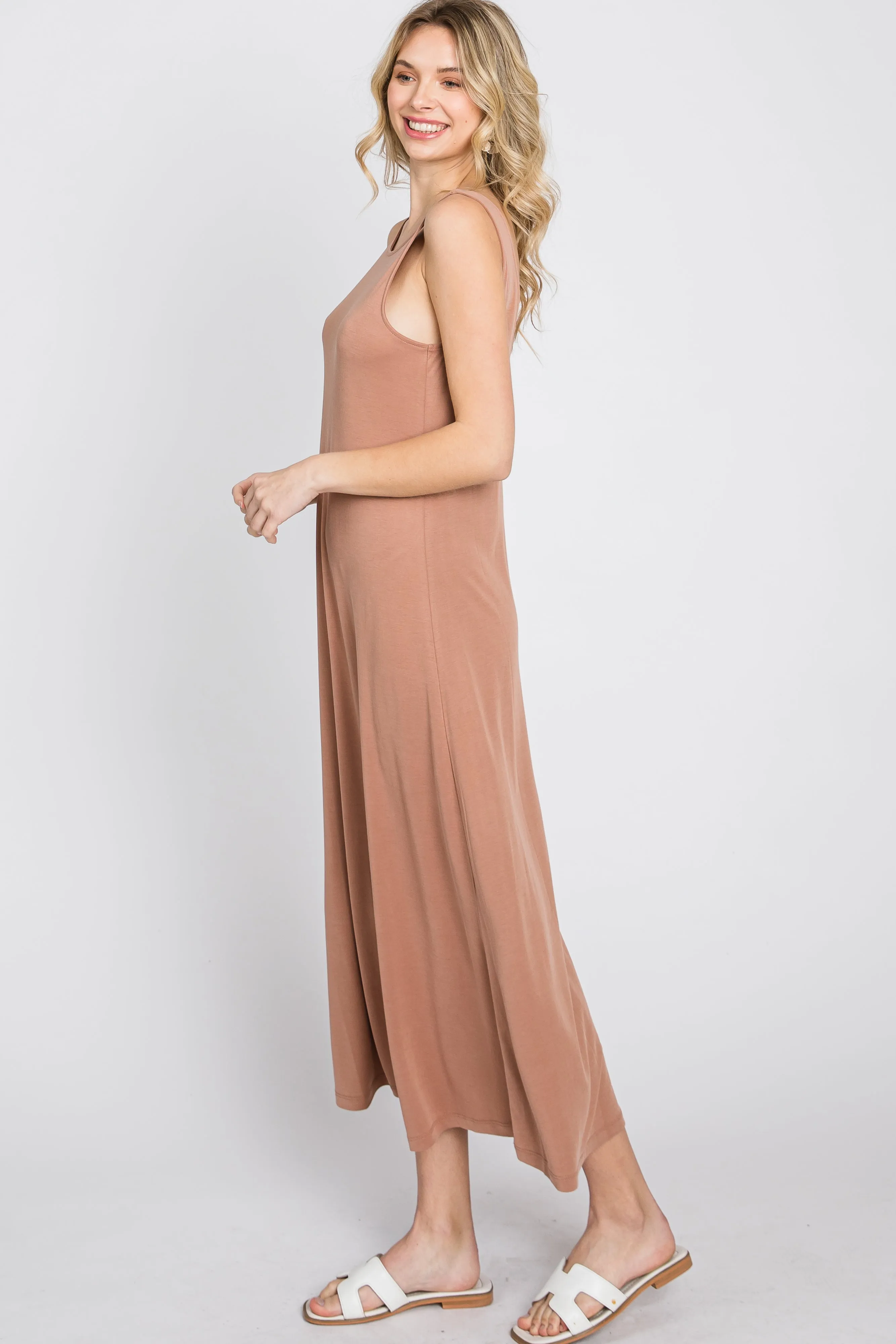 Mocha Low V-Back Sleeveless Midi Dress sold by Pinkblush product image thumbnail 4