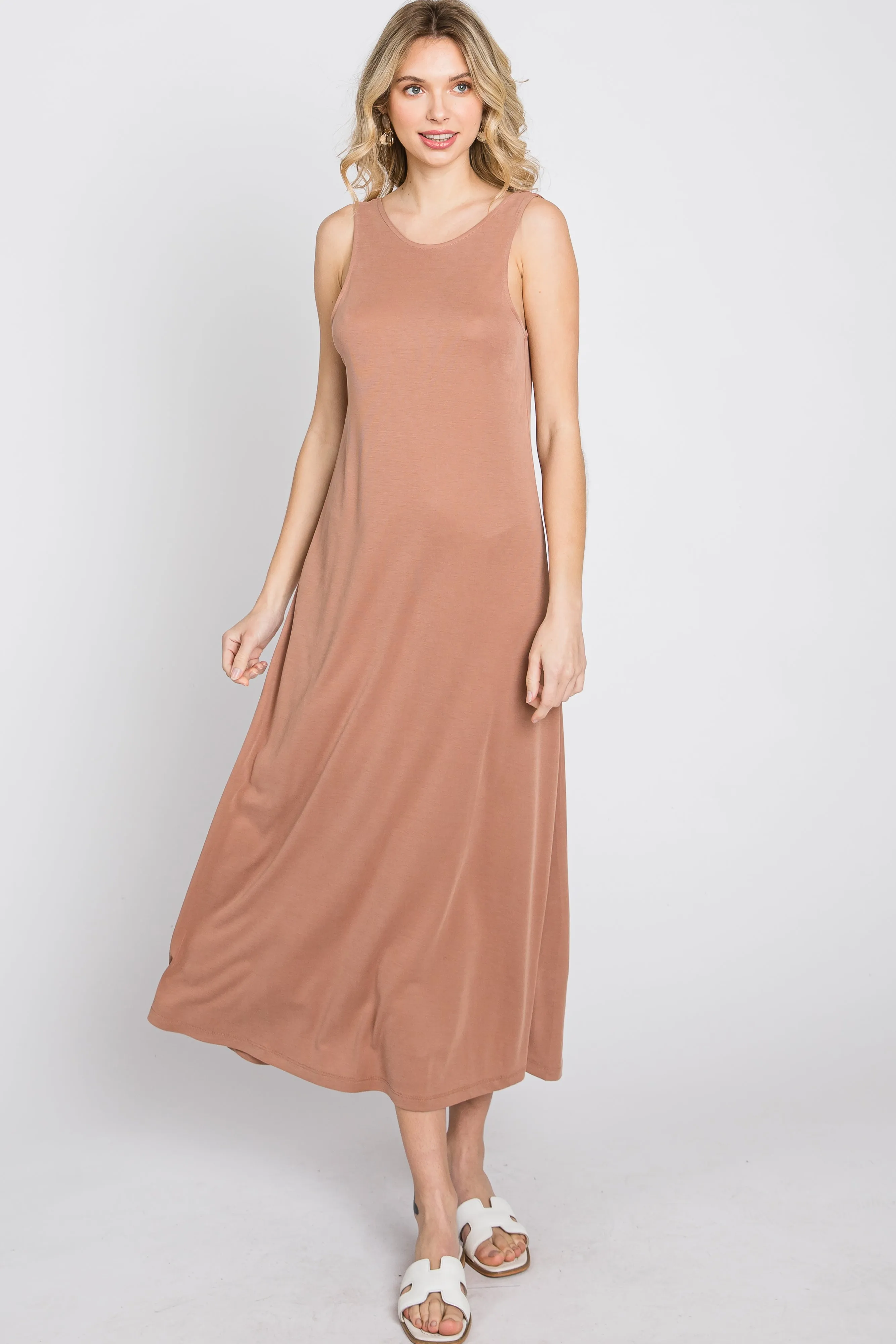 Mocha Low V-Back Sleeveless Midi Dress sold by Pinkblush product image thumbnail 2