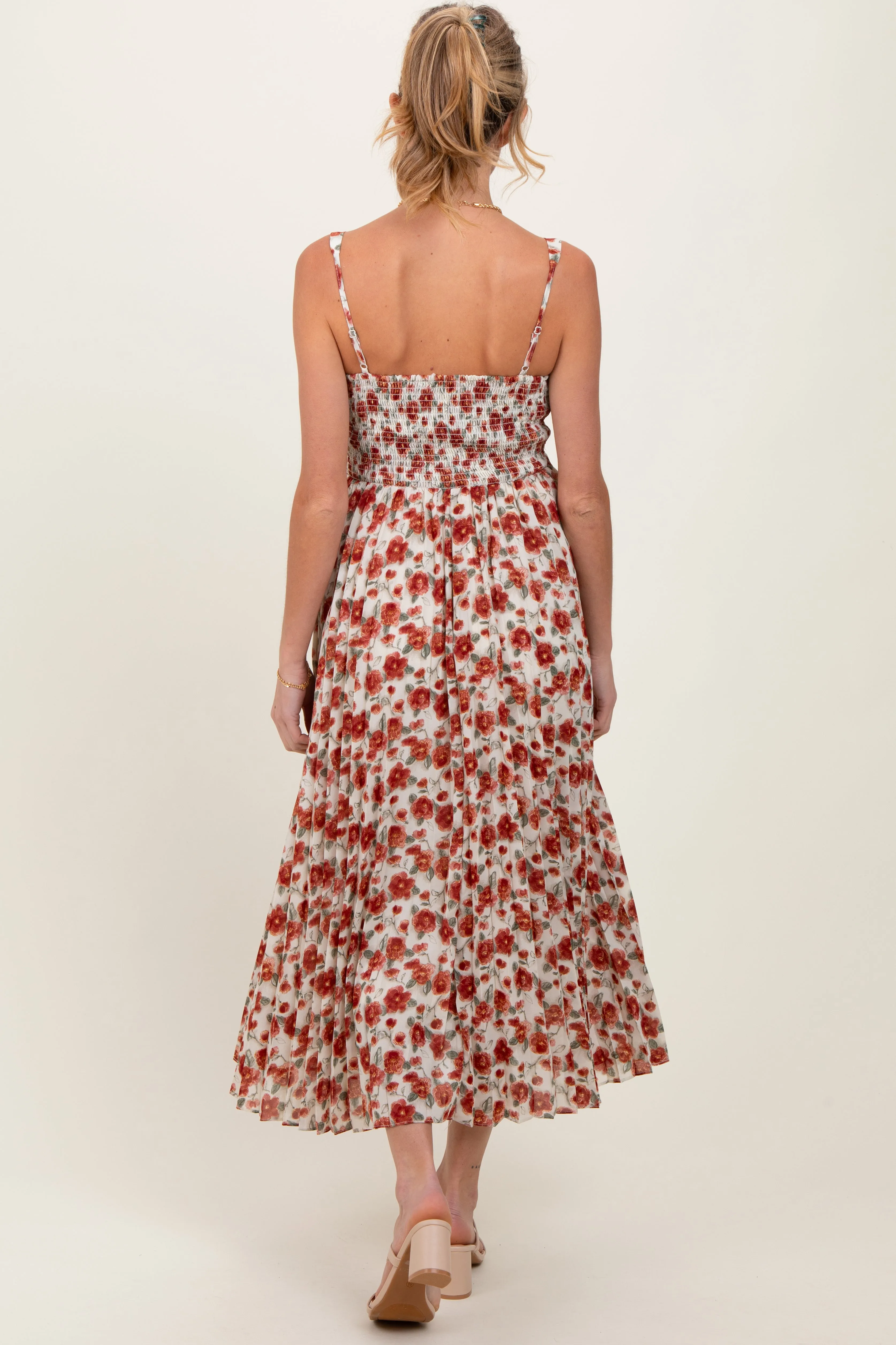 Red Floral Pleated Maternity Midi Dress sold by Pinkblush product image thumbnail 4