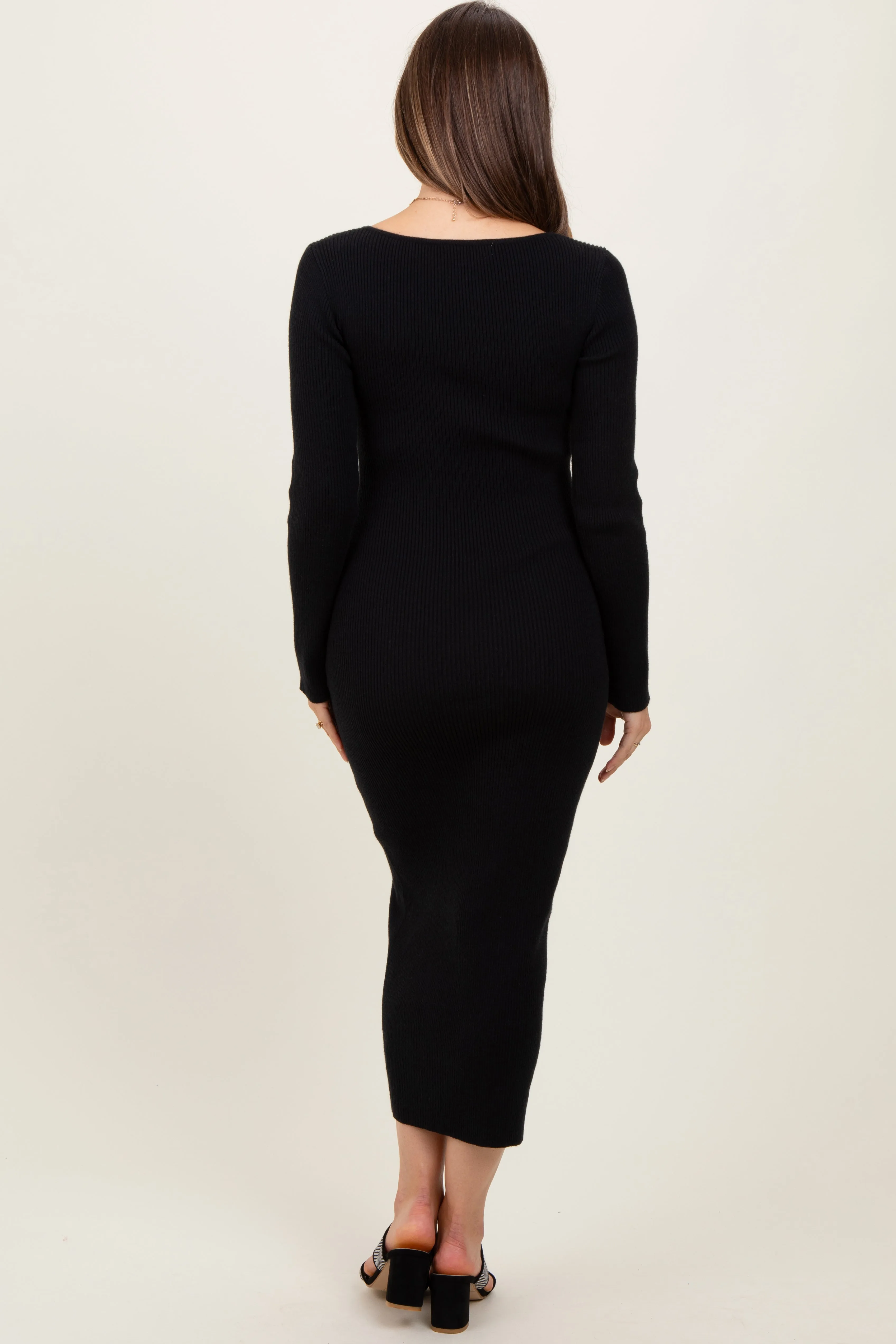Black Henley Ribbed Maternity Midi Sweater Dress sold by Pinkblush product image thumbnail 4