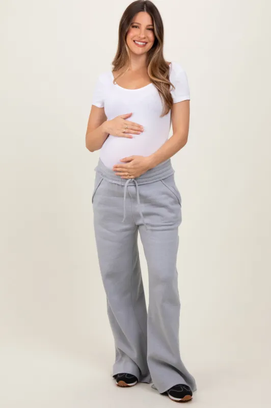 Heather Grey Exposed Seam Wide Leg Maternity Sweatpants sold by Pinkblush