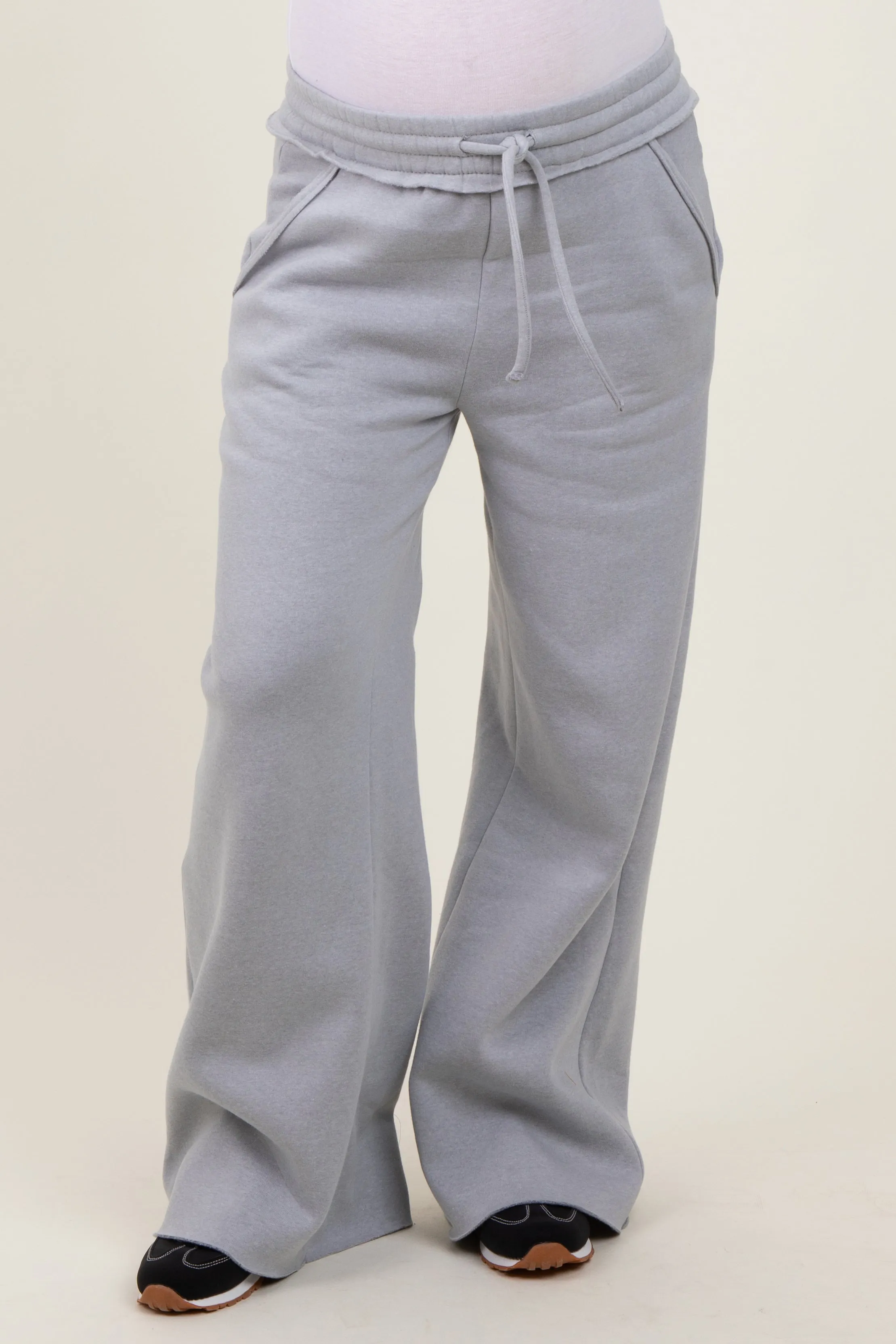 Heather Grey Exposed Seam Wide Leg Maternity Sweatpants sold by Pinkblush product image thumbnail 2