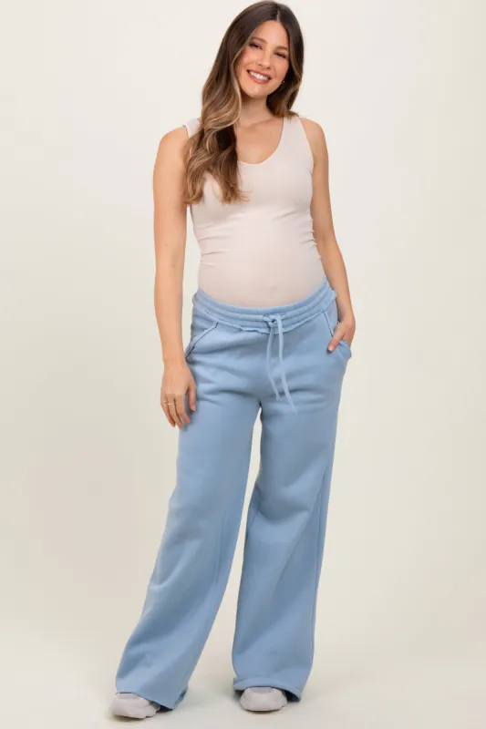 Light Blue Exposed Seam Wide Leg Maternity Sweatpants sold by Pinkblush