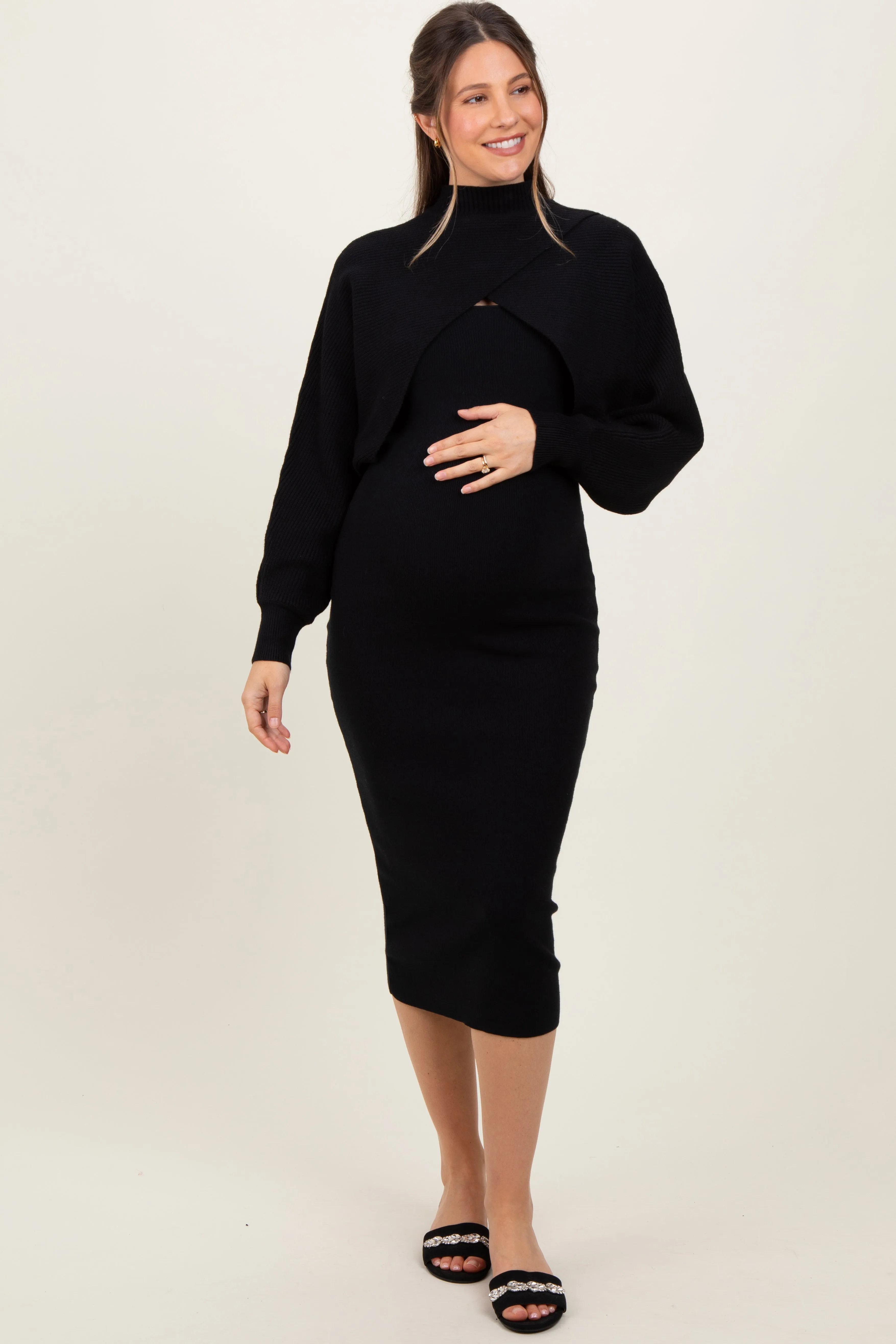 Black Bodycon Dress And Sweater Maternity Set sold by Pinkblush