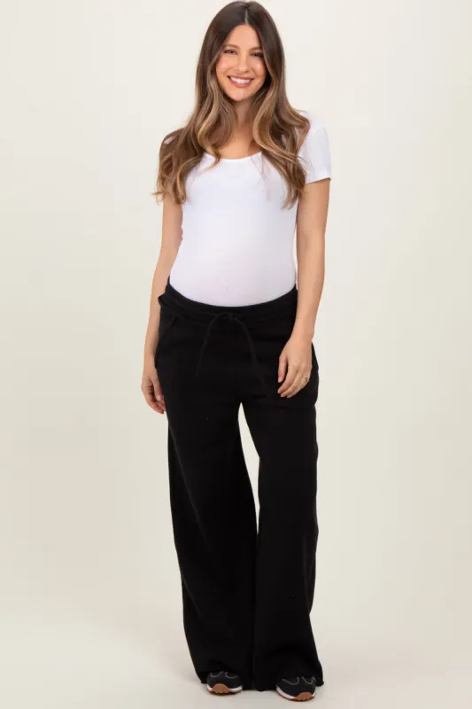 Black Exposed Seam Wide Leg Maternity Sweatpants sold by Pinkblush