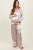 Cream Satin Contrast Trim Long Sleeve Maternity Pajama Set sold by Pinkblush