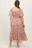 Mauve Watercolor Floral Puff Sleeve Tiered Maternity Maxi Dress sold by Pinkblush