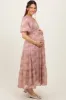 Mauve Watercolor Floral Puff Sleeve Tiered Maternity Maxi Dress sold by Pinkblush