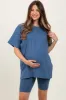 Blue Biker Shorts Maternity Set sold by Pinkblush