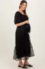 Black Embroidered Sequin Detail Mesh Overlay Maternity Maxi Dress sold by Pinkblush