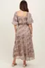 Light Taupe Watercolor Floral Puff Sleeve Tiered Maternity Maxi Dress sold by Pinkblush