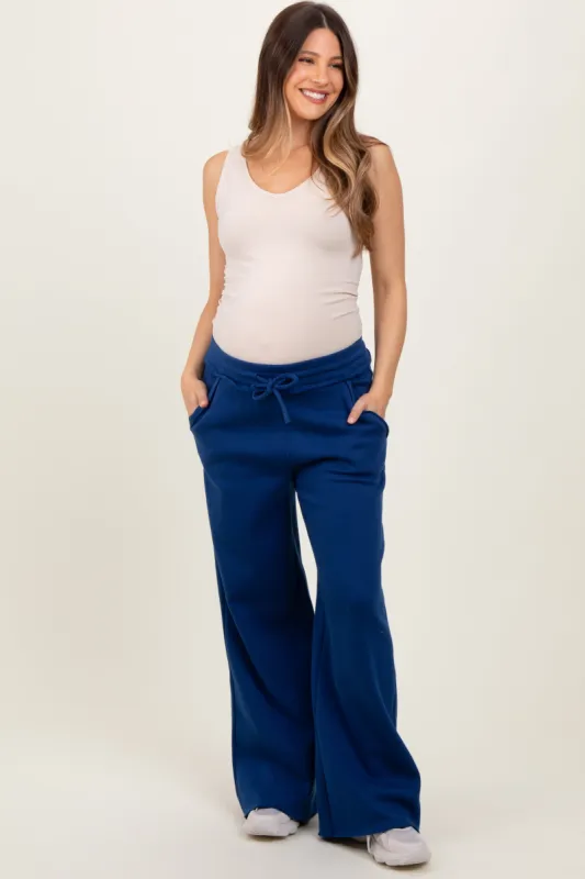 Light Navy Exposed Seam Wide Leg Maternity Sweatpants sold by Pinkblush