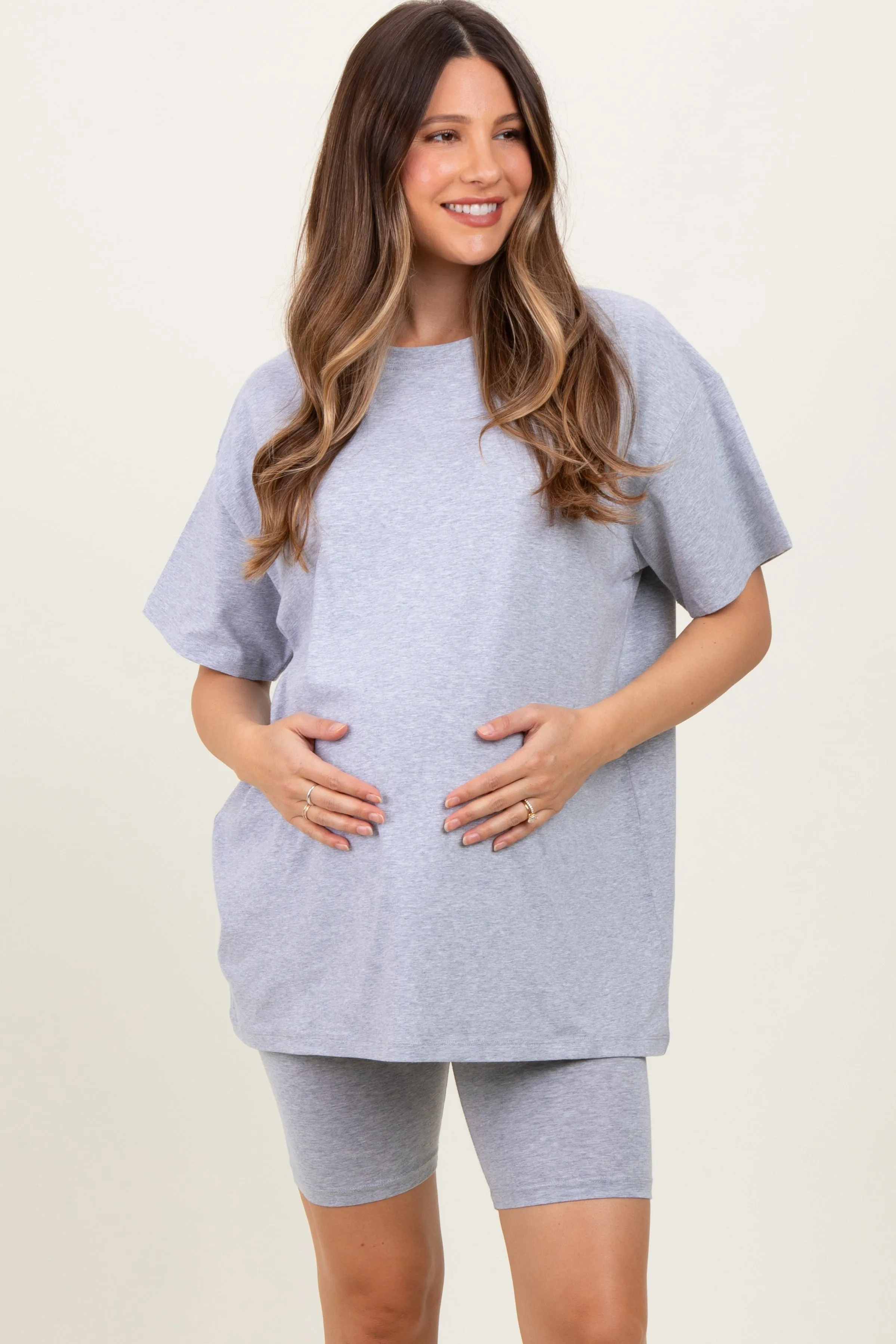 Heather Grey Biker Shorts Maternity Set sold by Pinkblush product image thumbnail 2