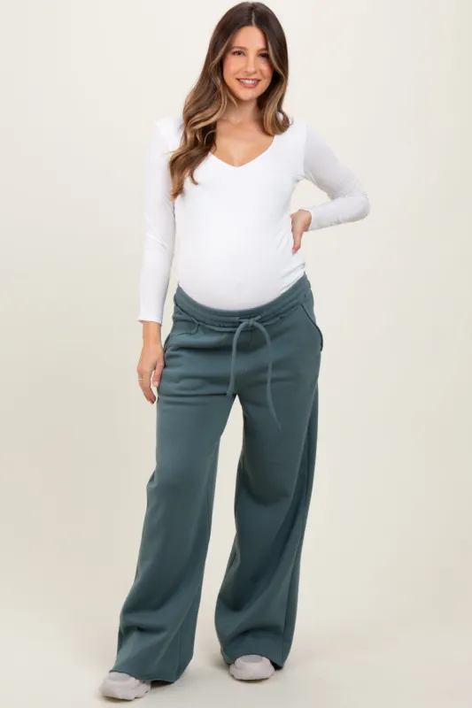 Light Olive Exposed Seam Wide Leg Maternity Sweatpants sold by Pinkblush