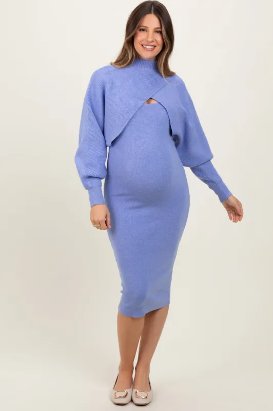 Periwinkle Bodycon Dress And Sweater Maternity Set sold by Pinkblush