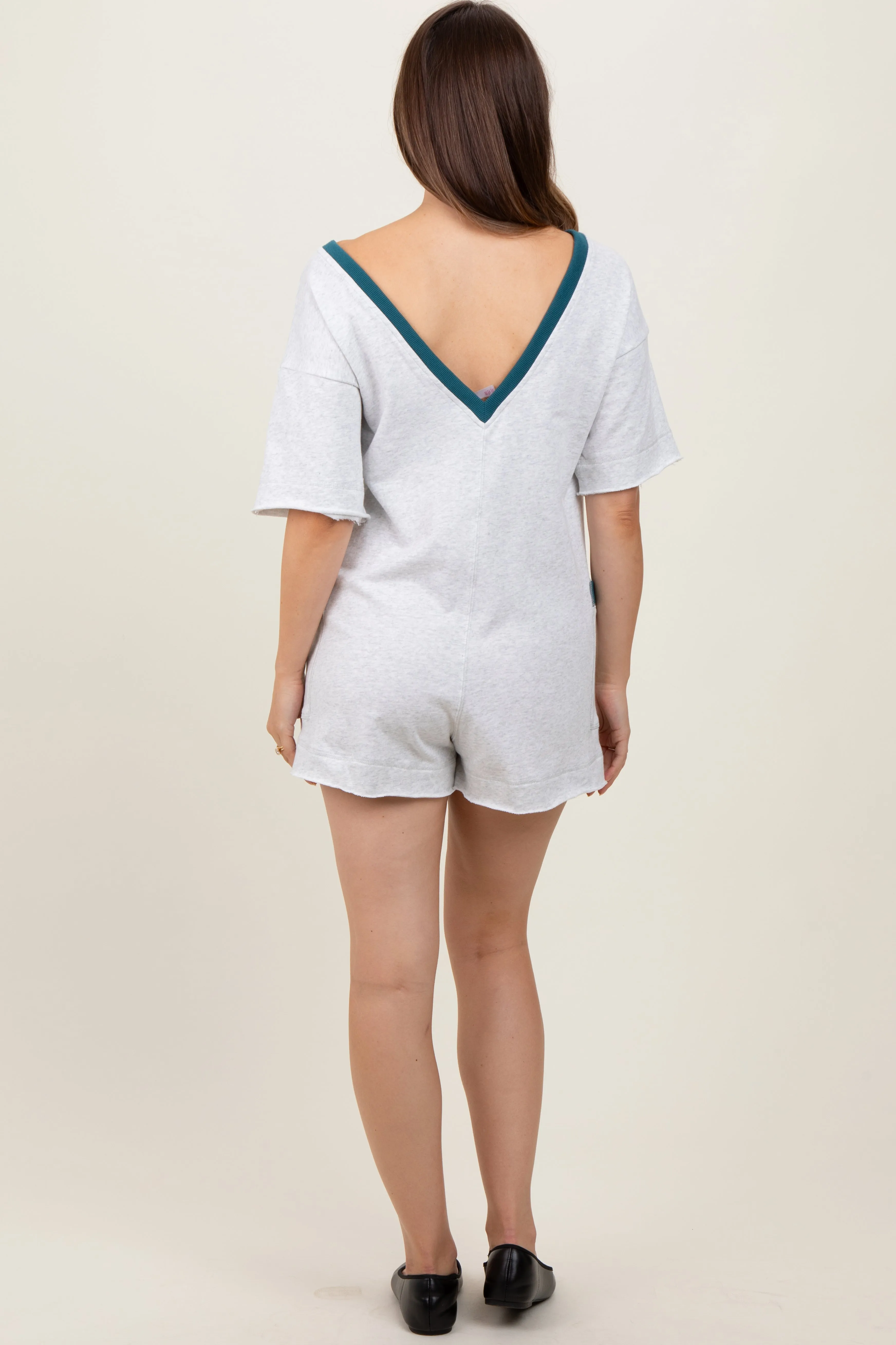 Heather Grey Cotton Terry Contrast Band Short Maternity Romper sold by Pinkblush product image thumbnail 4