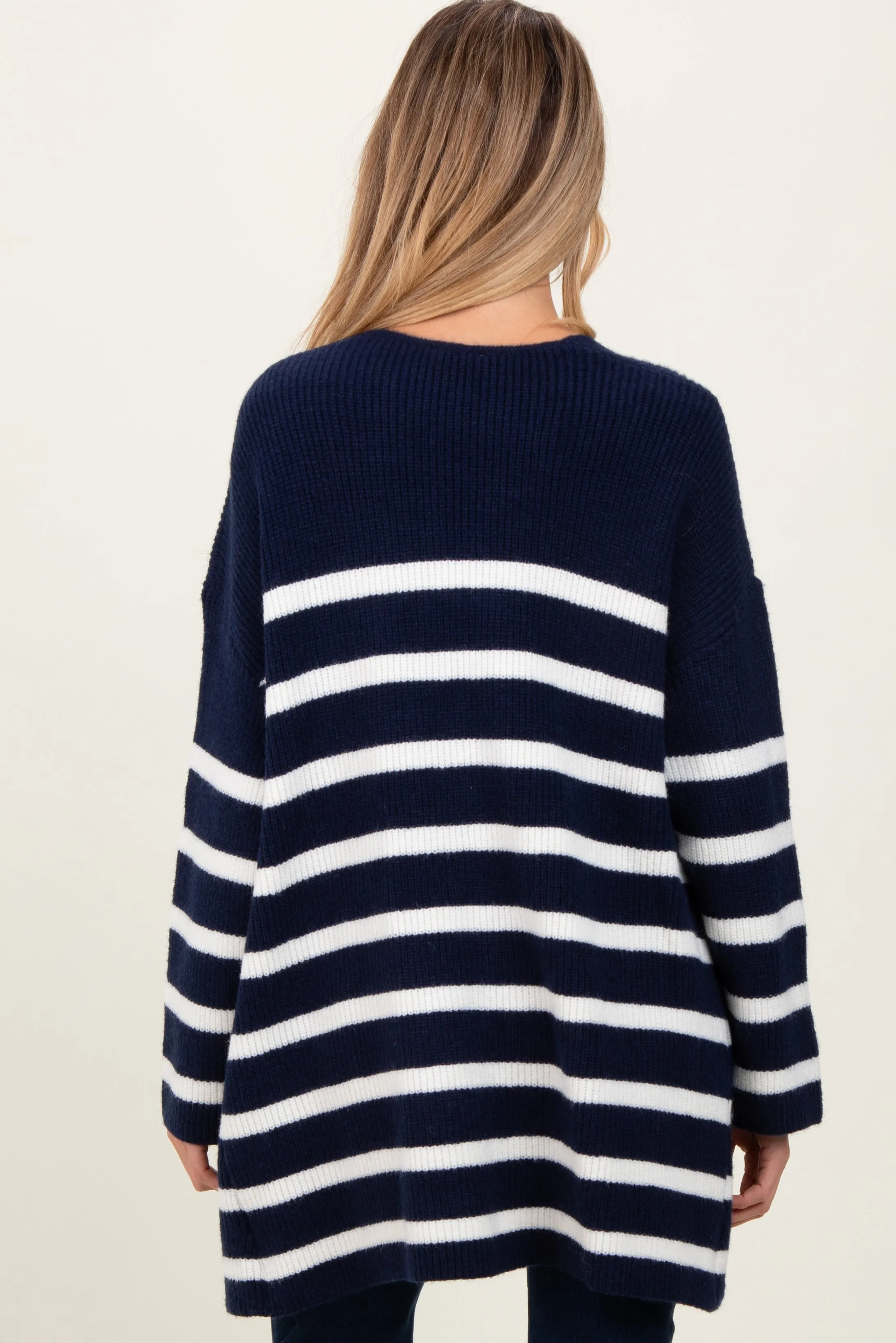 Navy Knit Striped Long Maternity Cardigan sold by Pinkblush product image thumbnail 3