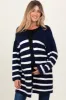 Navy Knit Striped Long Maternity Cardigan sold by Pinkblush