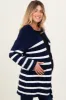 Navy Knit Striped Long Maternity Cardigan sold by Pinkblush