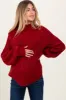 Burgundy Mixed Chunky Cable Knit Mock Neck Maternity Sweater sold by Pinkblush