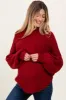 Burgundy Mixed Chunky Cable Knit Mock Neck Maternity Sweater sold by Pinkblush