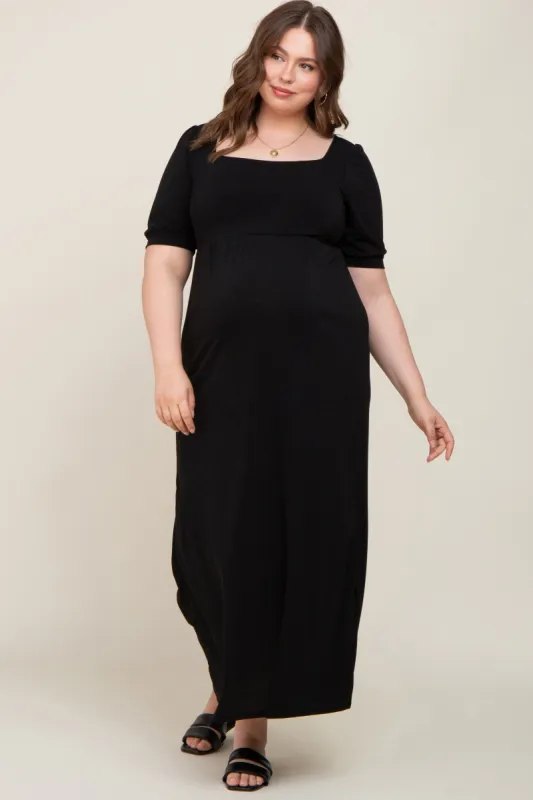 Black Puff Sleeve Maternity Maxi Plus Dress sold by Pinkblush